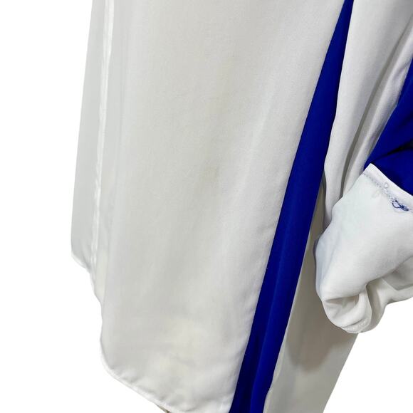 BCBGMAXAZRIA Alaine Top Blue White Stripe Roll-Tab Tunic Blouse Small - Picture 6 of 9